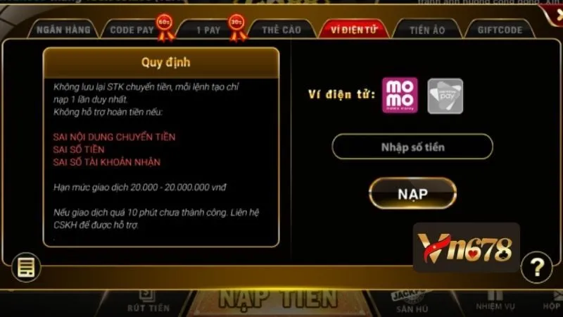 Nạp tiền nhanh qua ví điện tử